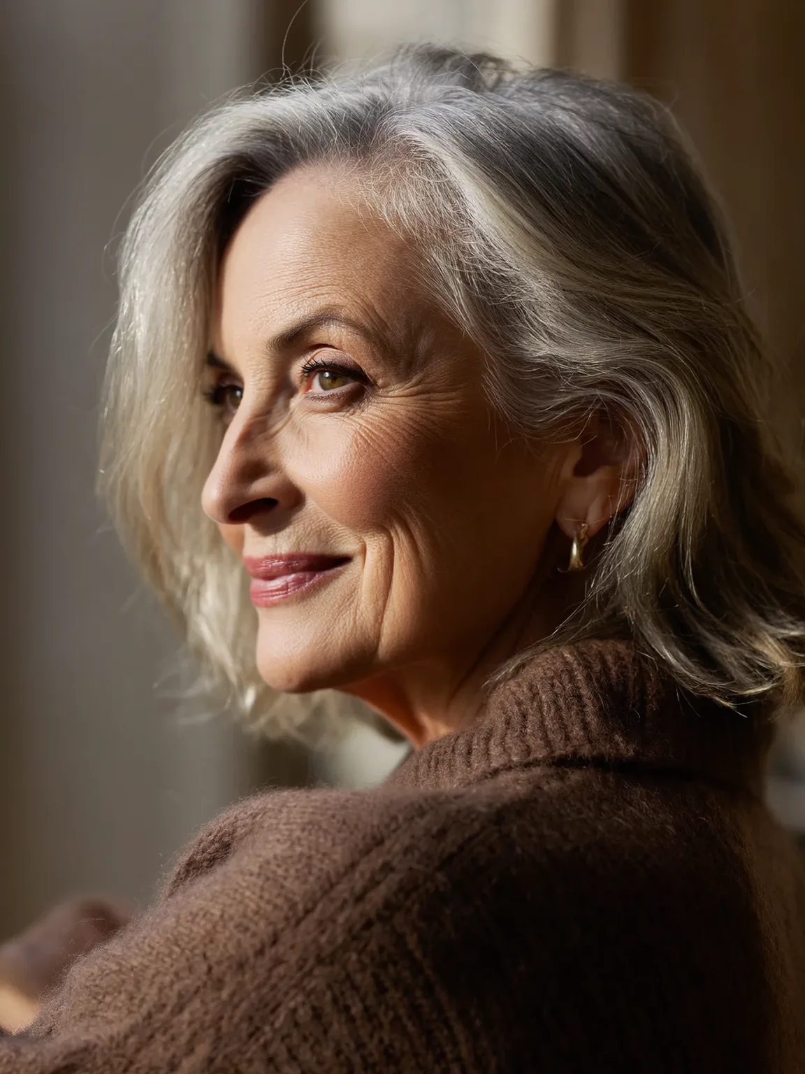 Medium-Length Silver Frost Wavy Long Layers Without Bangs